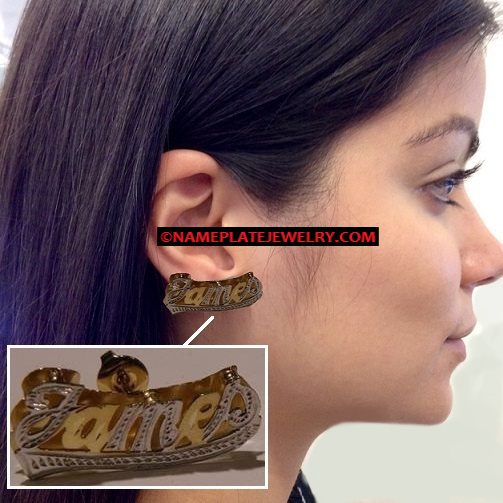14K Gold Overlay 3D Double Plate Name earring studs/Personalized/two tone